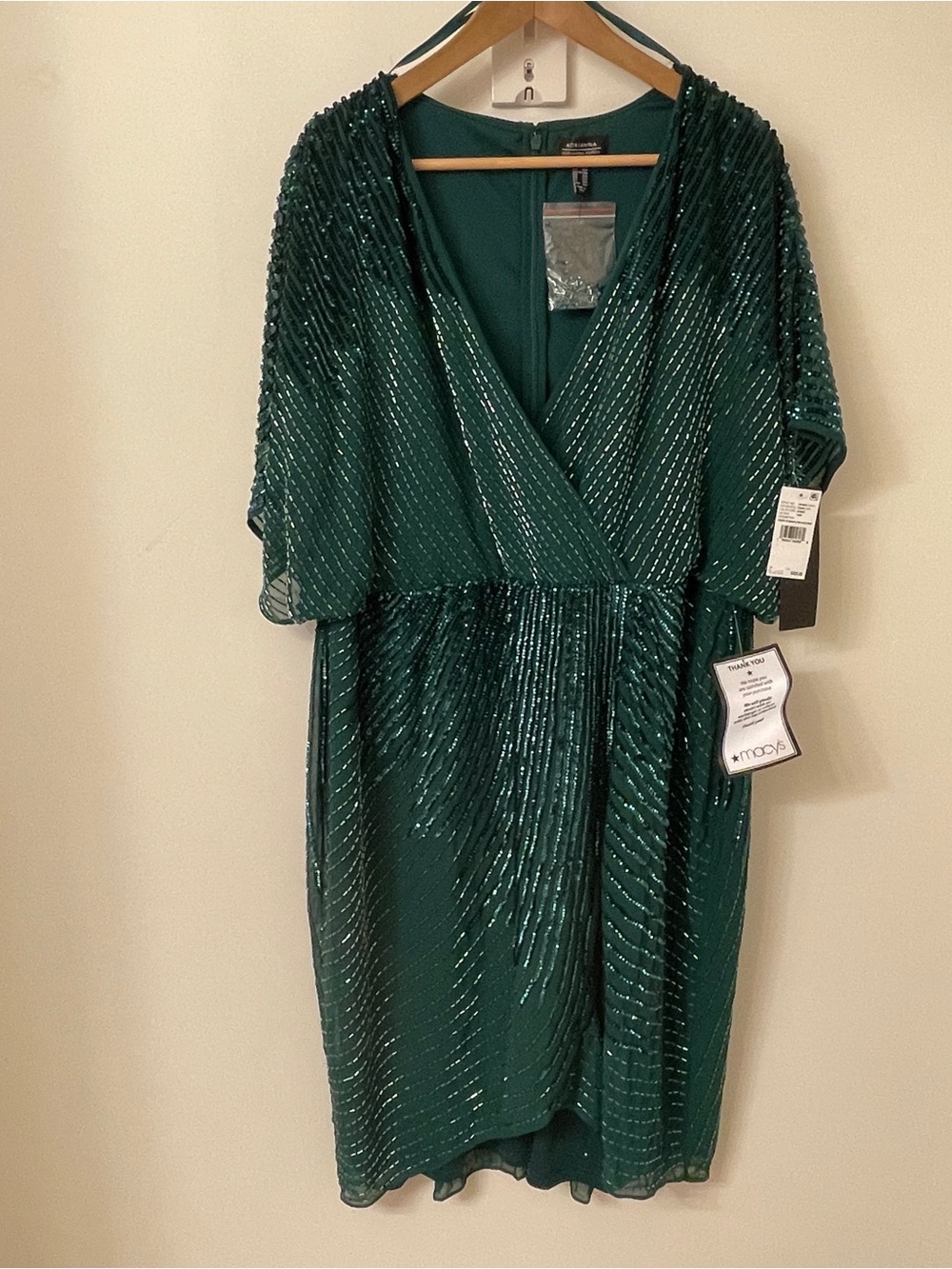 Adrianna Papell Women's Green Beaded Dolman-Sleeve Dress Plus Size 18W, MOB